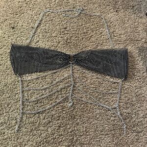 Black and Silver Chain Halter Top